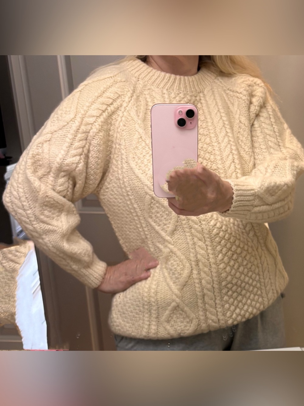 Wool Cable Knit Crewneck Sweater